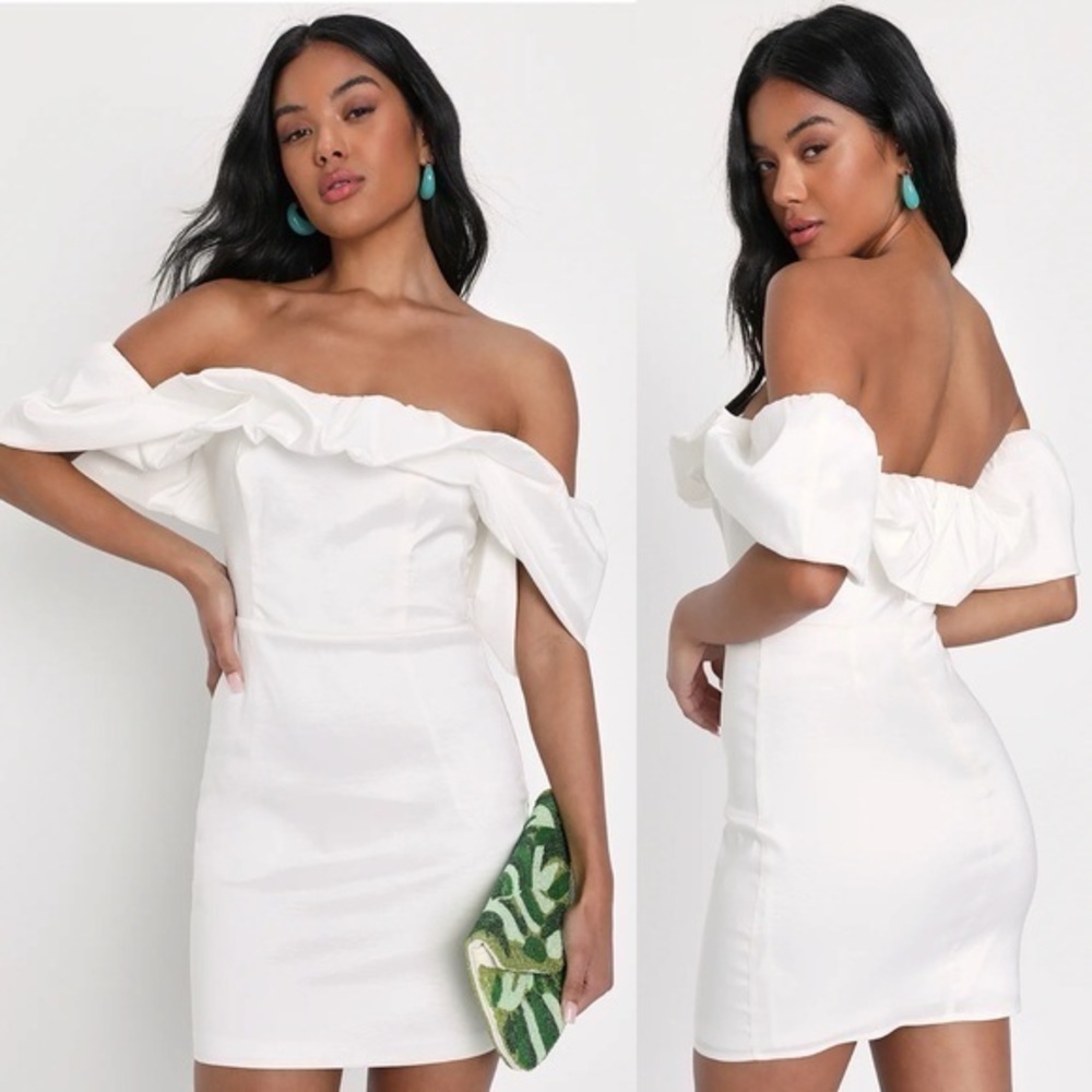 NWOT Lulu’s Fanciful Feat Taffeta Off-the-Shoulder Bodycon Mini Dress Small